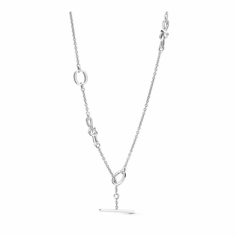 Pandora Australia Knotted Heart T-Bar Necklace - Sterling Silver | XRCVID046